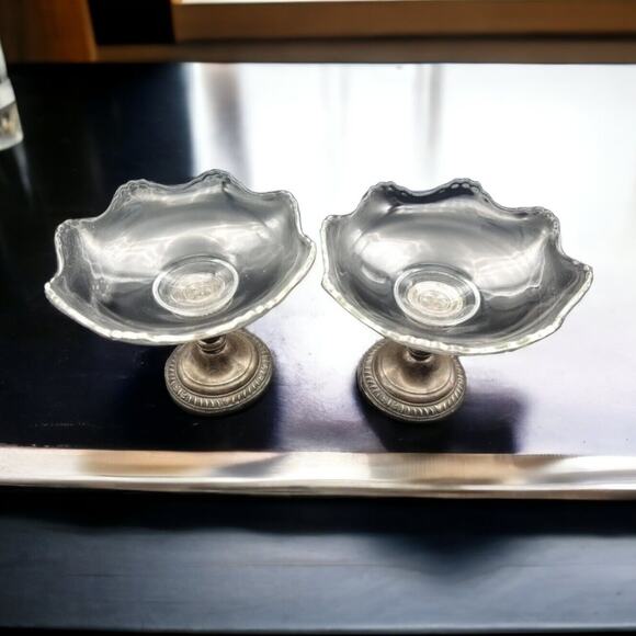 Vintage Sterling Silver & Glass Compote Dishes by R.M. Whiting – Set of 2 - Picture 2 of 16